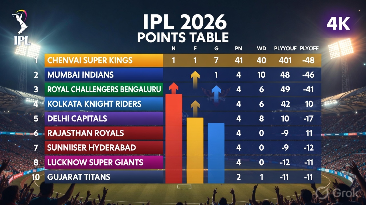 IPL 2026 Points Table Live – Latest Standings, Team Rankings & Playoff Chances